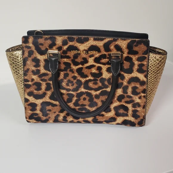 Michael Kors Leopard Print and Gold Tote Bag - Main Image